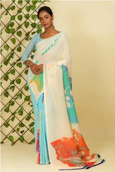 Multicolor printed georgette saree with blouse