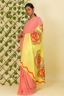 Multicolor printed georgette saree with blouse