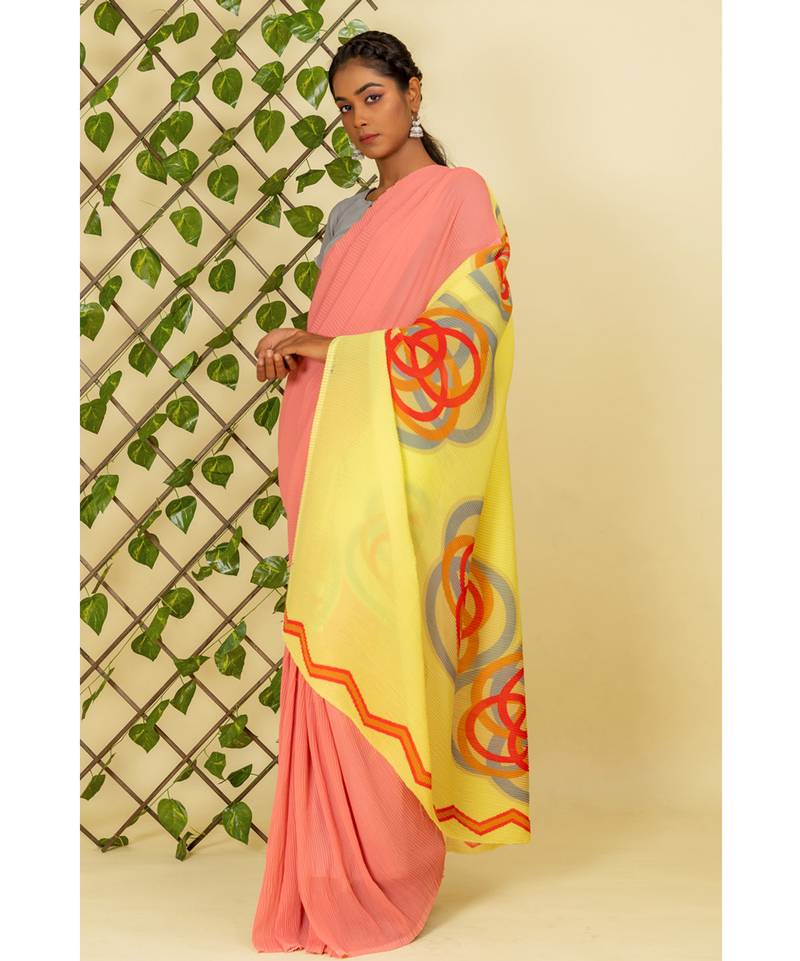 Multicolor printed georgette saree with blouse