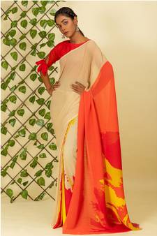 Multicolor printed georgette saree with blouse