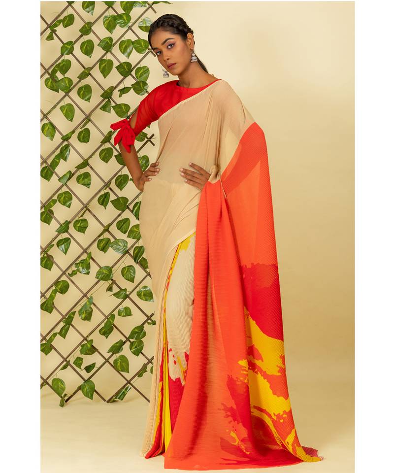 Multicolor printed georgette saree with blouse