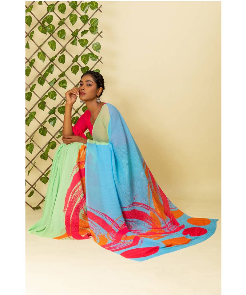 Multicolor printed georgette saree with blouse