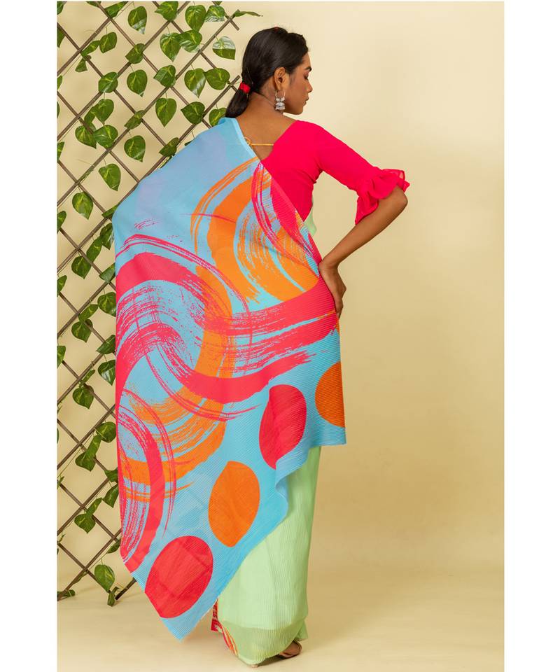 Multicolor printed georgette saree with blouse