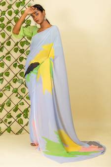 Multicolor printed georgette saree with blouse