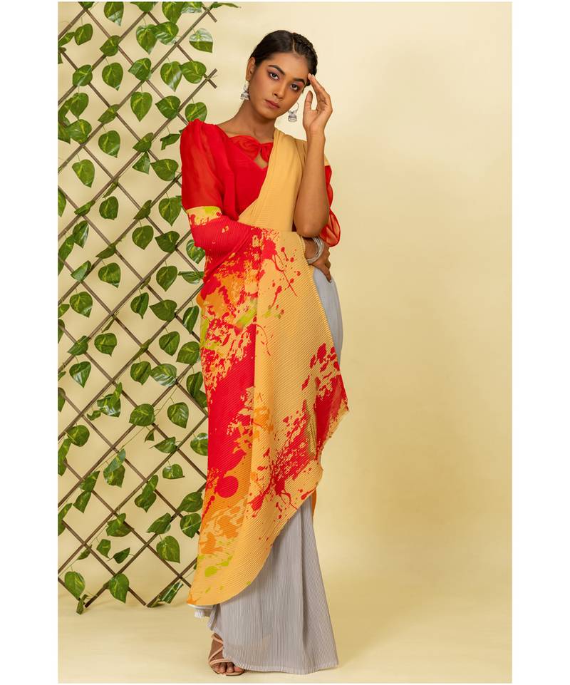 Multicolor printed georgette saree with blouse