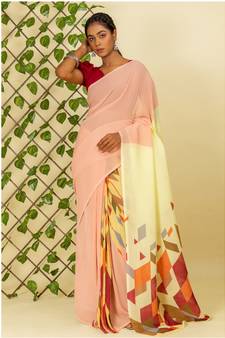 Multicolor printed georgette saree with blouse
