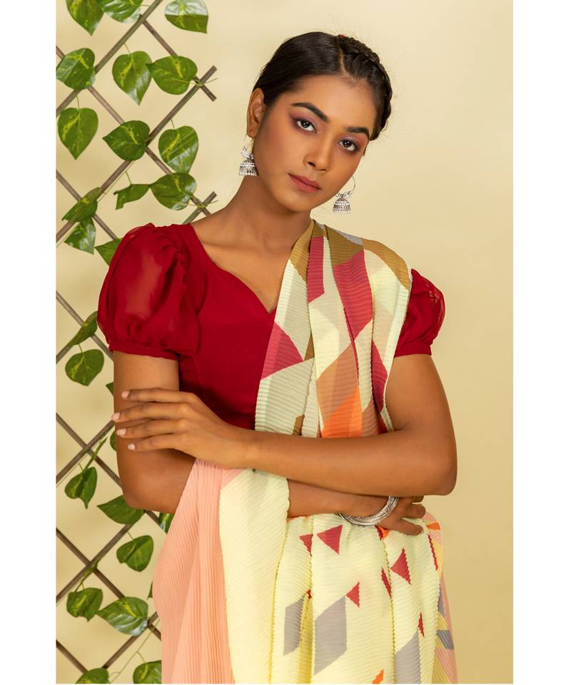 Multicolor printed georgette saree with blouse