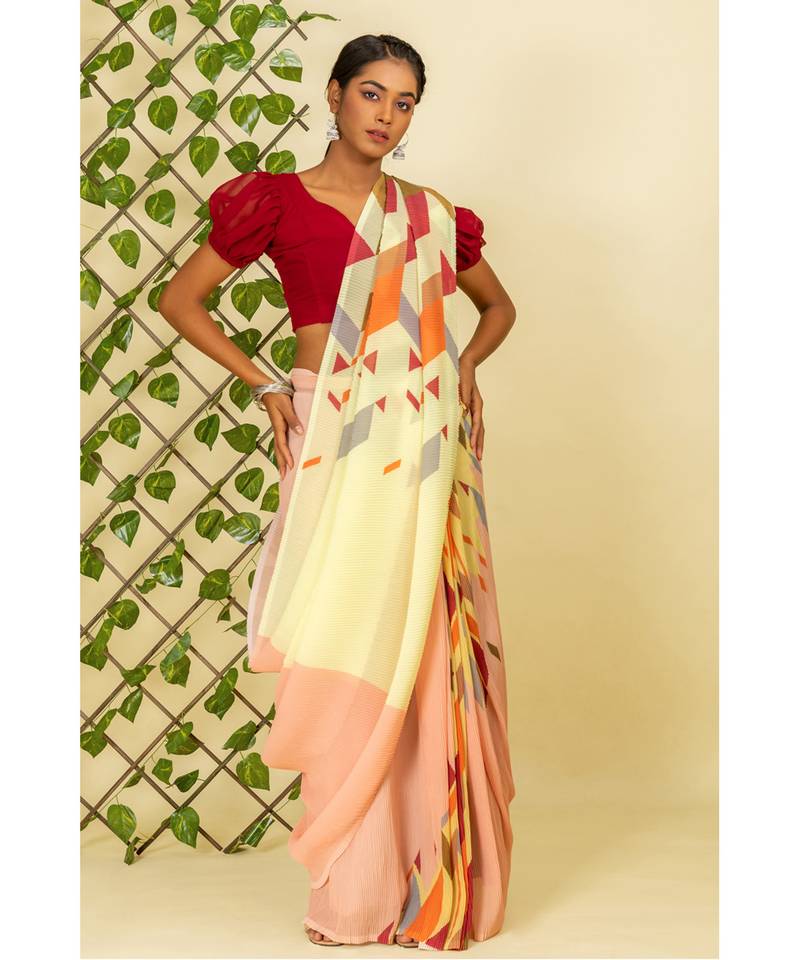 Multicolor printed georgette saree with blouse