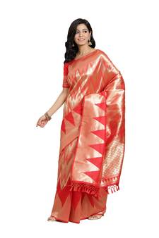 Red woven banarasi silk saree with blouse