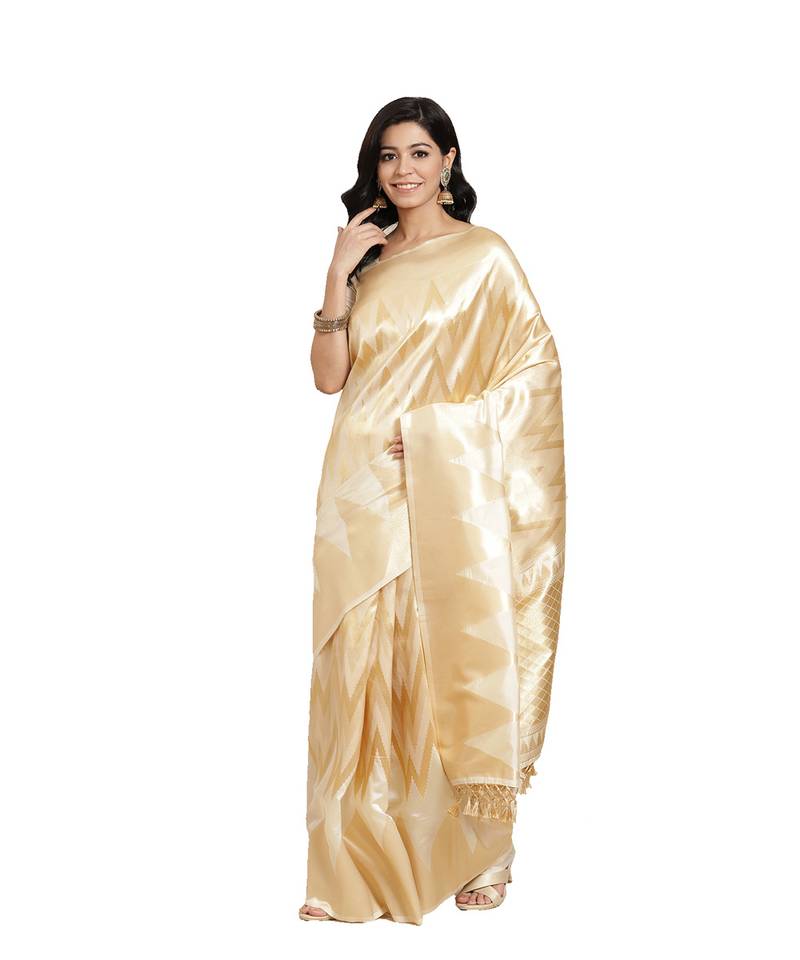 Gold woven banarasi silk saree with blouse