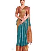 Turquoise woven art silk saree with blouse