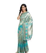 Green woven banarasi silk saree with blouse