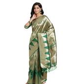 Green woven banarasi silk saree with blouse