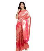 Pink woven banarasi silk saree with blouse