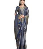 Blue woven art silk saree with blouse