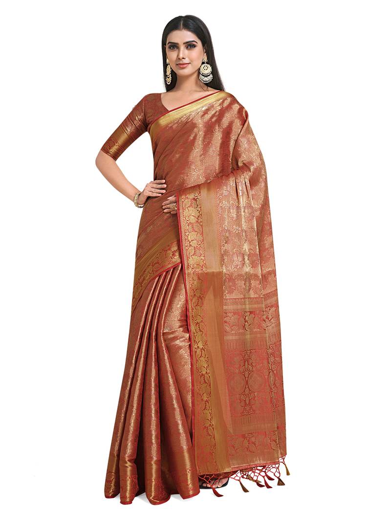 Red woven art silk saree with blouse
