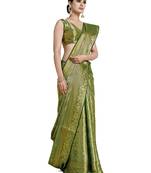 Green woven art silk saree with blouse