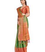 Green woven art silk saree with blouse