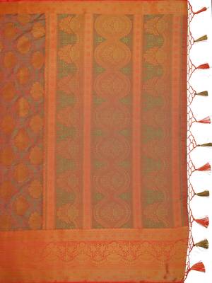 Orange woven art silk saree with blouse 3