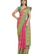 Pink woven crepe saree with blouse
