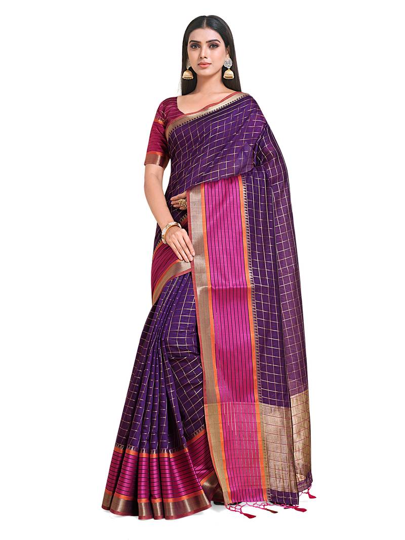 Purple woven art silk saree with blouse