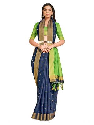 Navy blue woven art silk saree with blouse 1