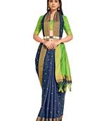 Navy blue woven art silk saree with blouse