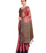 Pink woven art silk saree with blouse