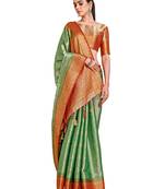 Green woven art silk saree with blouse