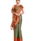 Green woven art silk saree with blouse