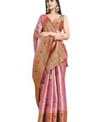 Pink woven art silk saree with blouse