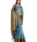 Turquoise woven art silk saree with blouse