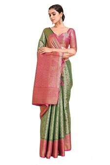 Green woven art silk saree with blouse
