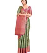 Green woven art silk saree with blouse