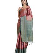 Pink woven art silk saree with blouse
