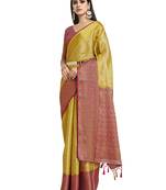 Yellow woven art silk saree with blouse
