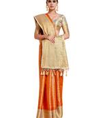 Orange woven art silk saree with blouse