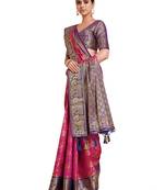 Pink woven art silk saree with blouse