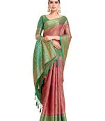 Pink woven art silk saree with blouse