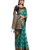 Turquoise woven art silk saree with blouse