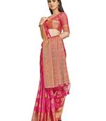 Pink woven art silk saree with blouse