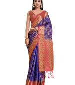 Purple woven art silk saree with blouse