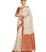Off white woven crepe saree with blouse