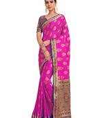 Pink woven crepe saree with blouse