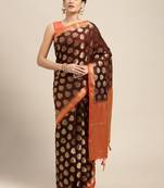 Brown woven art silk saree with blouse