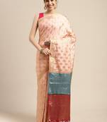 Pink woven art silk saree with blouse