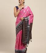 Pink woven art silk saree with blouse