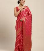 Pink woven art silk saree with blouse