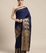 Navy blue woven art silk saree with blouse