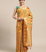 Yellow woven art silk saree with blouse